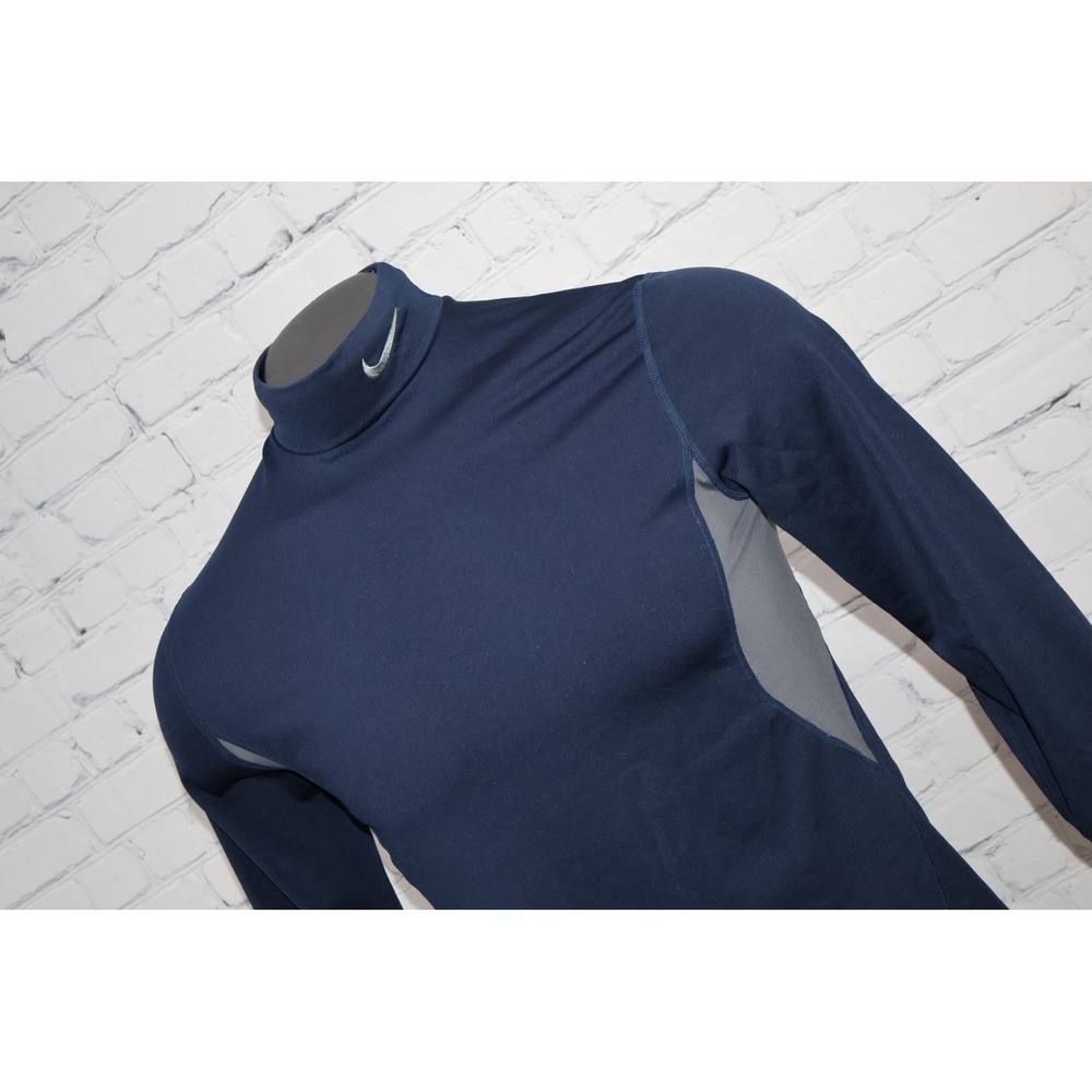 Nike Pro Combat Gym Shirt Mens Medium Navy Blue Mock Turtleneck Fitted Shirt